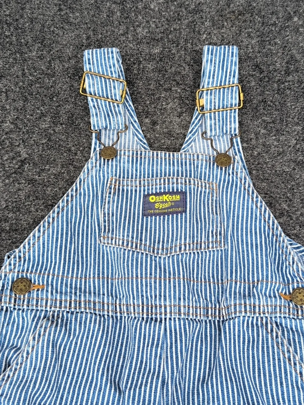 Vtg Osh Kosh BGosh Vestbak Coveralls Toddler Size 4T Blue White Striped Denim 90